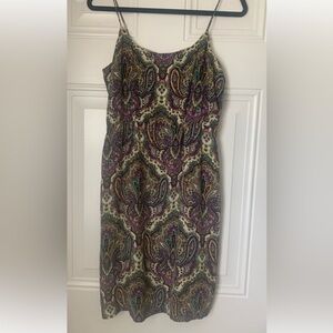 J. Crew Paisley 100% Silk Midi Sheath Sundress in Purple, Green and Cream Size 8